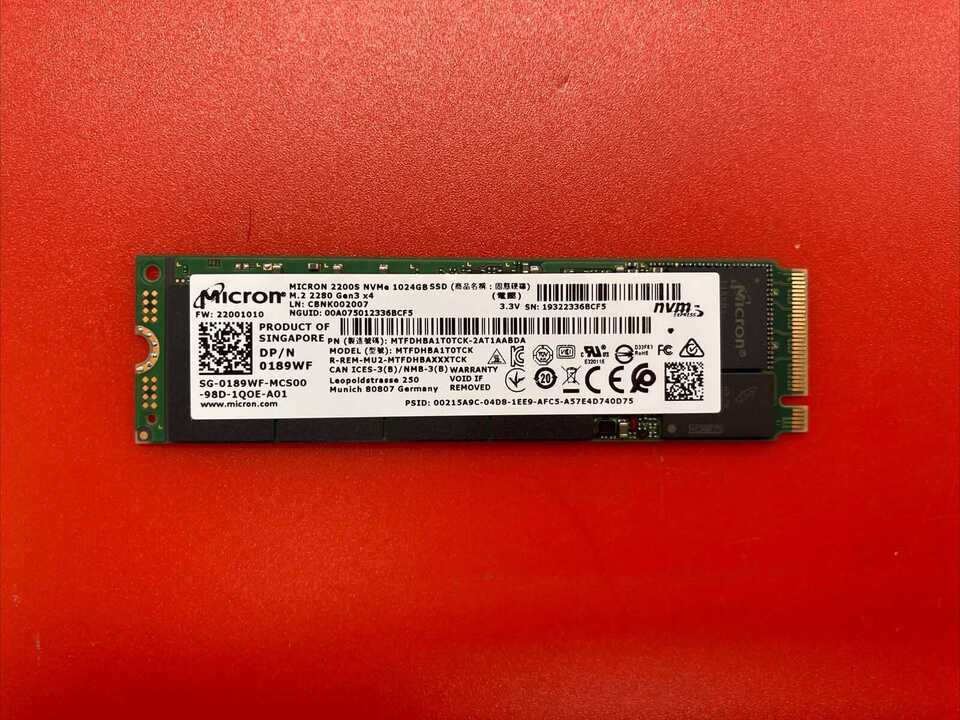 New Micron 1TB RAM 2200S NVMe M.2 2280 189WF MTFDHBA1T0TCK Questions & Answers