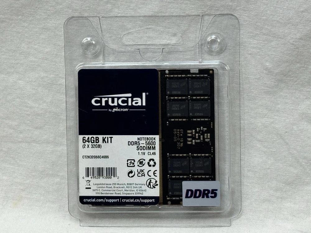 New Crucial 64GB Kit (2x 32GB) DDR5 5600 PC5-44800 Laptop Memory CT2K32G56C46S5 Questions & Answers