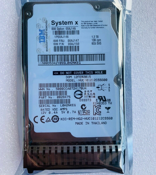 New IBM System X Hard Drive 1.2TB 10K RPM 6G SAS 2.5″ HDD 00AJ147 00AJ150 00AJ146