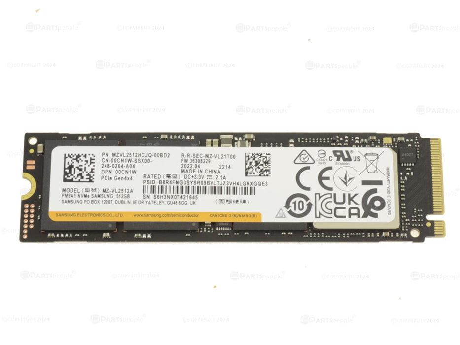 Used Samsung PM9A1 512GB NVMe PCIE Gen4 x4 SSD Hard Drive M.2 2280 Card 512GB 0CN1W