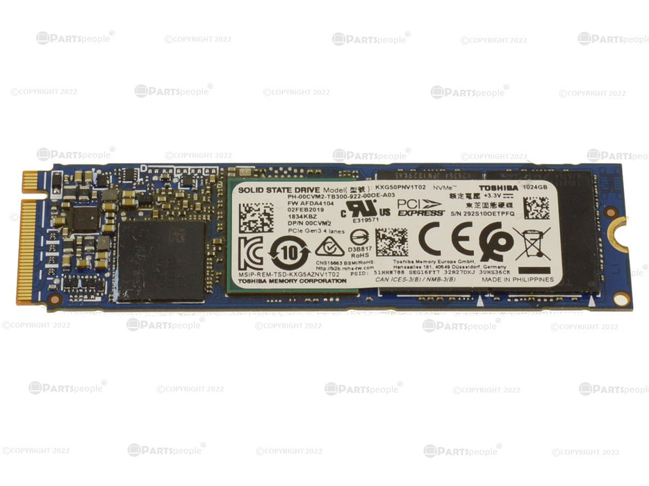 Used Toshiba 1TB NVMe PCIE SSD Hard Drive M.2 2280 Card 1TB 0CVM2