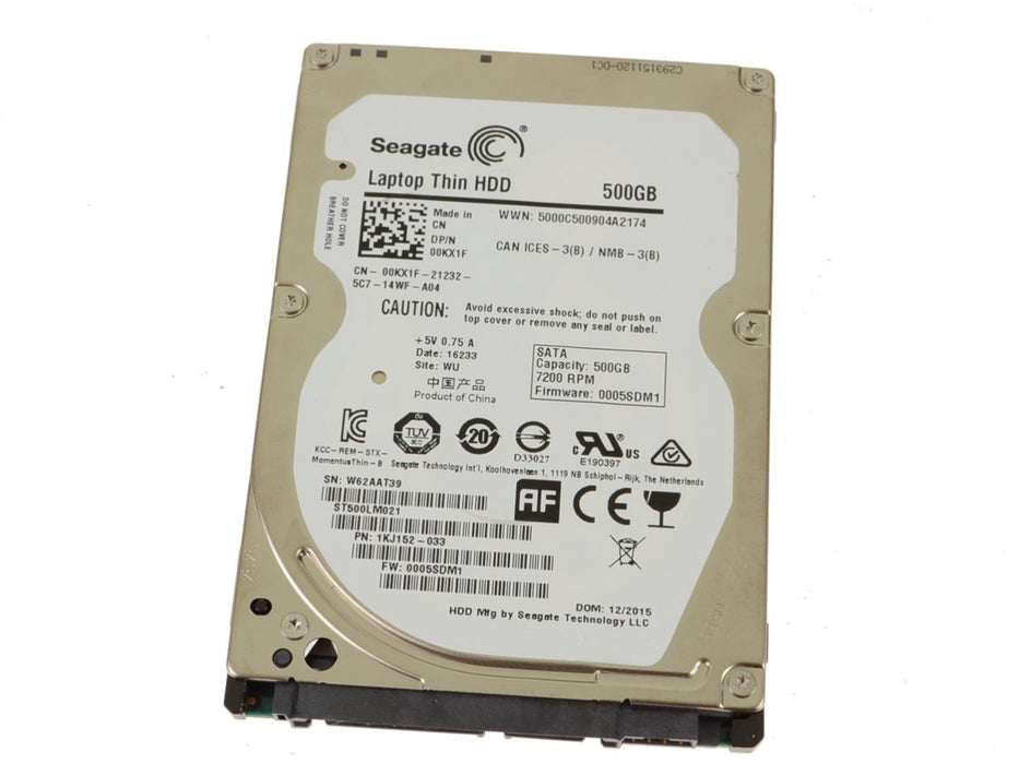 Used Seagate 500GB SATA III Laptop Hard Drive 6Gb/s 7200rpm 7mm 1KJ152 0KX1F