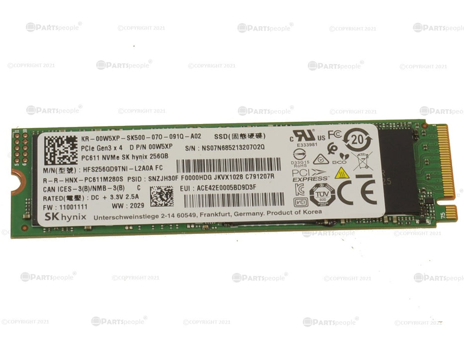 Used SK Hynix 256GB NVMe PCIE SSD Hard Drive M.2 2280 Card 256GB PC611 0W5XP