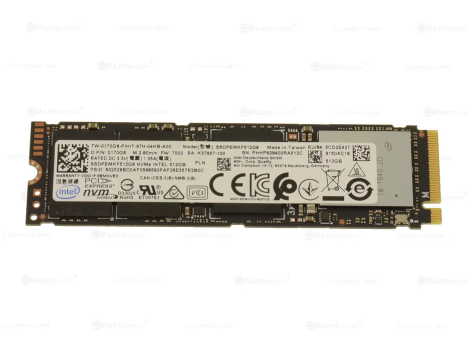 Used Intel 512GB NVMe PCIE SSD Hard Drive M.2 2280 Card 512GB 170G8