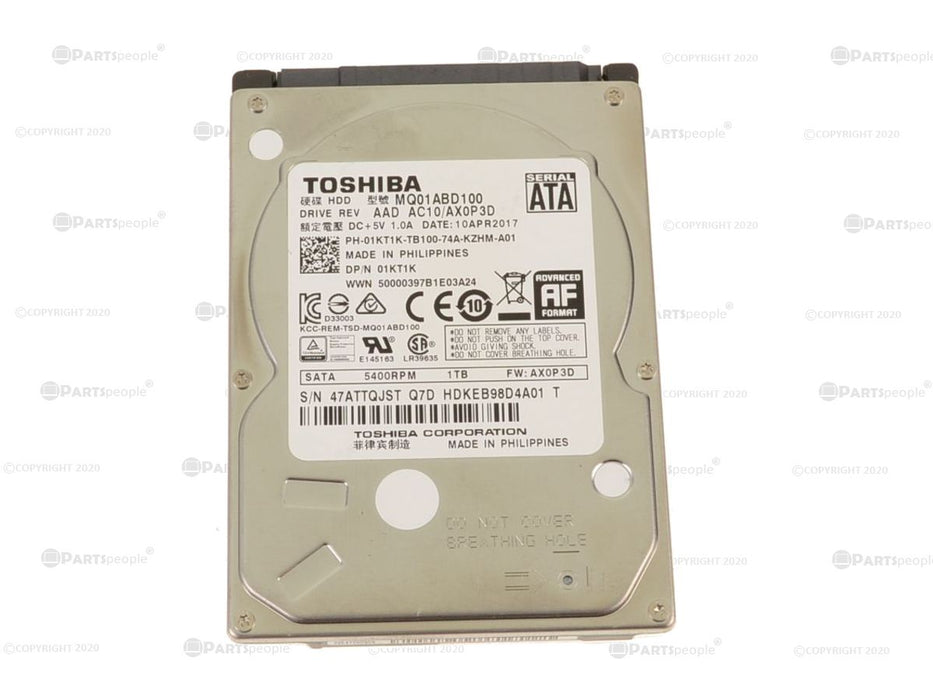 Used Toshiba 1TB SATA II 3Gbp/s 2.5" 5400RPM HDD Laptop Hard Drive 9.5mm 1KT1K