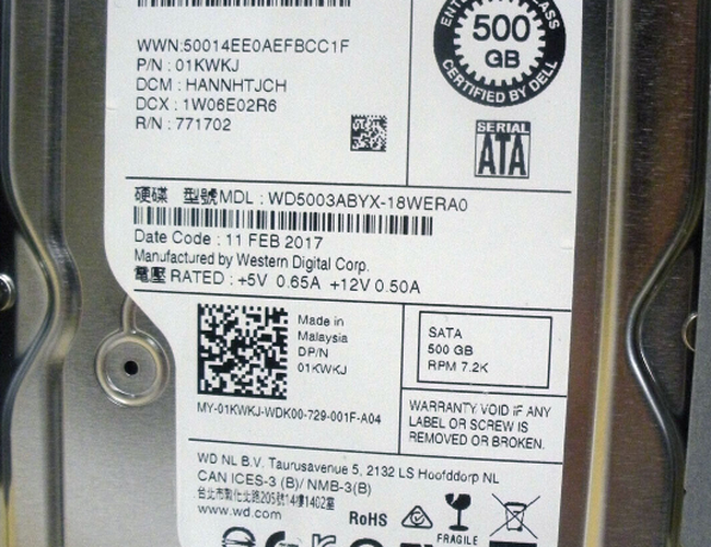 New Dell 500GB 7.2K RPM 3Gb/s 3.5″ SATA HDD Hard Drive 1KWKJ 01KWKJ - LaptopParts.ca