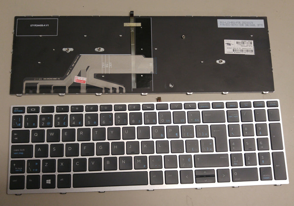 New HP Probook 450 455 470 G5 Bilingual Canadian CA Keyboard L01028-DB1 X8CA Backlit Silver frame