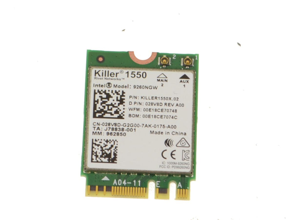 Used Killer Wireless N1550 1550 Dual Band WLAN WiFi 802.11 ac/a/b/g/n  Bluetooth 5.0 M.2 Card 28V8D