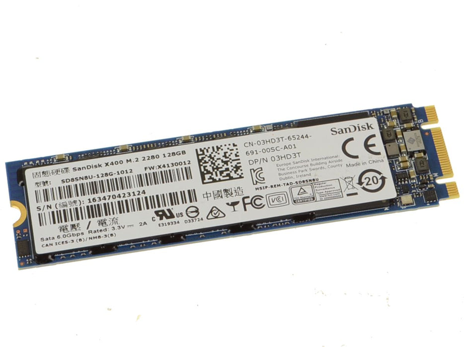 Used Dell OEM XPS 9343 Latitude E7350 E7470 E5270 128GB SATA SSD Hard Drive San Disk X400 M.2 2280 Card 128GB 3HD3T