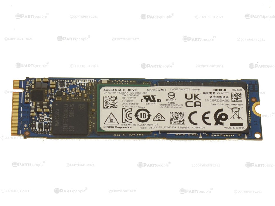 Used KIOXIA 1TB NVMe PCIE SSD Hard Drive M.2 2280 Card 1TB 3N94F