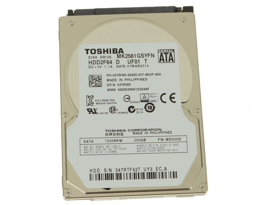 New  Toshiba 250gb SATA Laptop Hard Drive 3Gb/s 7200rpm 9.5mm 3YRW5