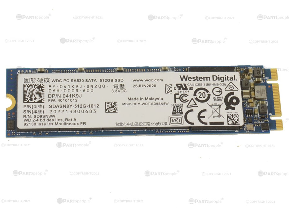 Used Western Digital 512GB SATA SSD Hard Drive M.2 2280 Card 512GB 41K9J