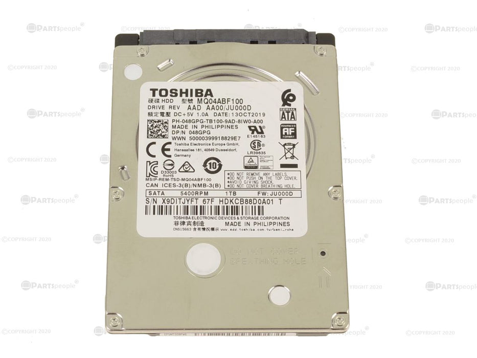 Used Toshiba 1TB SATA 6GB/s Laptop 2.5" Hard Drive 5400rpm 7mm 48GPG