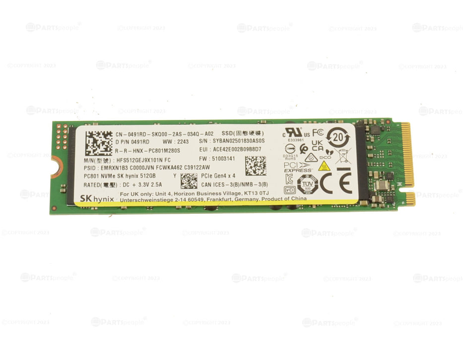 Used SK Hynix 512GB NVMe PCIE SSD Hard Drive M.2 2280 Card Gen4 x4 512GB PC801 491RD