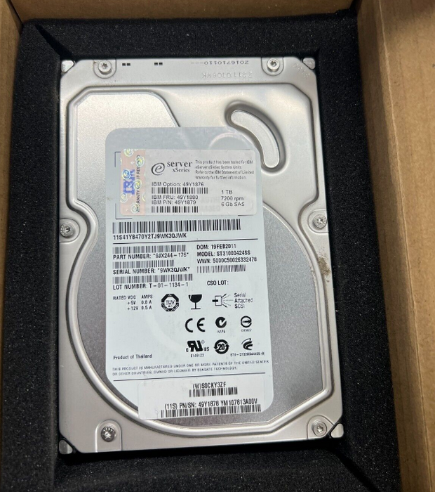 New IBM 1TB 7200RPM SAS 6GBPS NL 3.5INCH HOT SWAP With TRAY Hard Drive 49Y1880 49Y1876