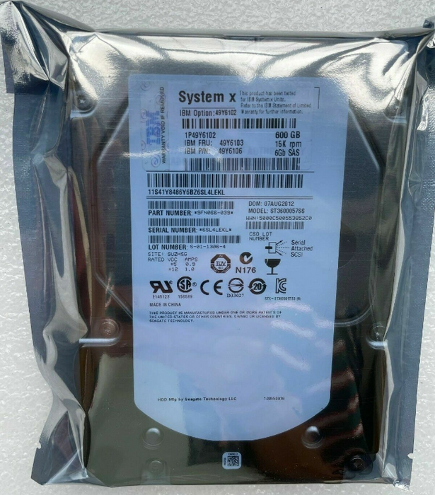 New IBM 600GB 15K 6Gbps SAS 3.5″ M4 HDD Hard Drive 49Y6102 49Y6106 49Y6103