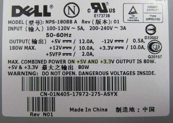 New Dell OPTIPLEX GX60 GX240 GX260 NPS-180BB HP-U180F3 180W Power Supply 4E044 04E044