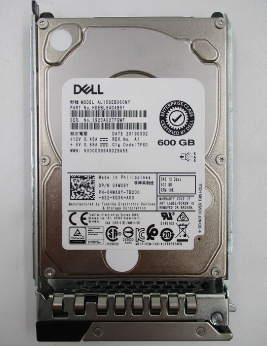 New Dell HDEBL84DAB51 600GB 10K 12G 2.5″ SAS 512N HDD Hard Drive w/Caddy 4WX8Y 04WX8Y