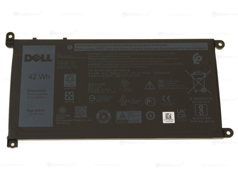 New Dell OEM Genuine Chromebook 11 3180 3181 3189 3400 42Wh 3-cell Laptop Battery Long Cable 51KD7