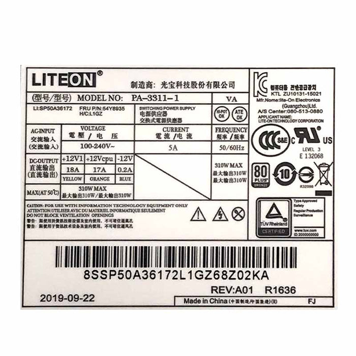 New Lenovo M8600T P310 P320 TS250 host Power Supply PA-3311-1 54Y8935 - LaptopParts.ca