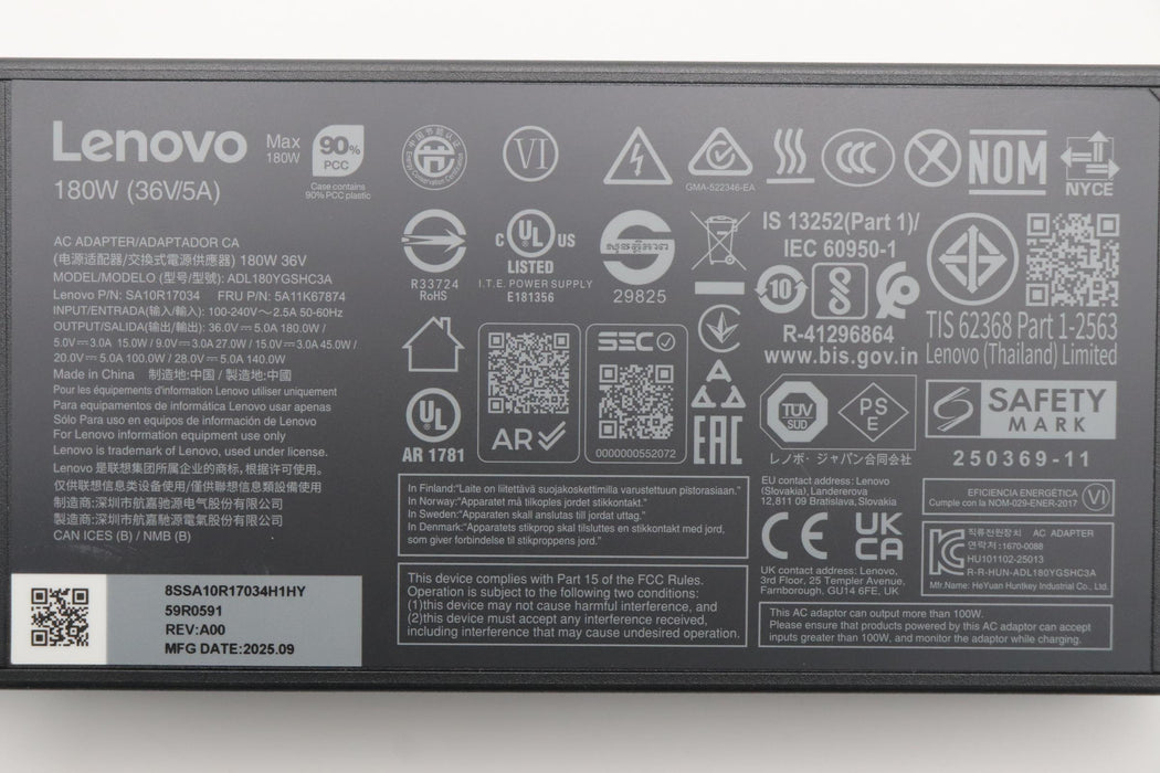 New Genuine Lenovo 180W 36V 5A USB-C Charger TYPE C Adapter ADL180YGSHC3A 5A11K67874 5A11K67872