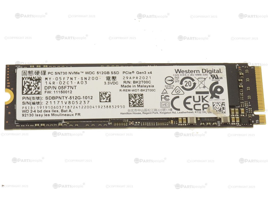 Used Western Digital SN730 512GB NVMe PCIE SSD Hard Drive M.2 2280 Card 512GB SN730