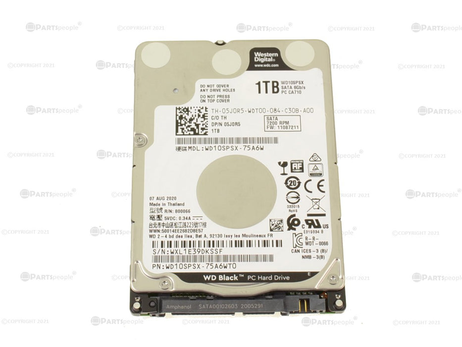 Used Western Digital 1TB SATA 6GB/s 2.5" Laptop Hard Drive 7200rpm 7mm 5J0R5