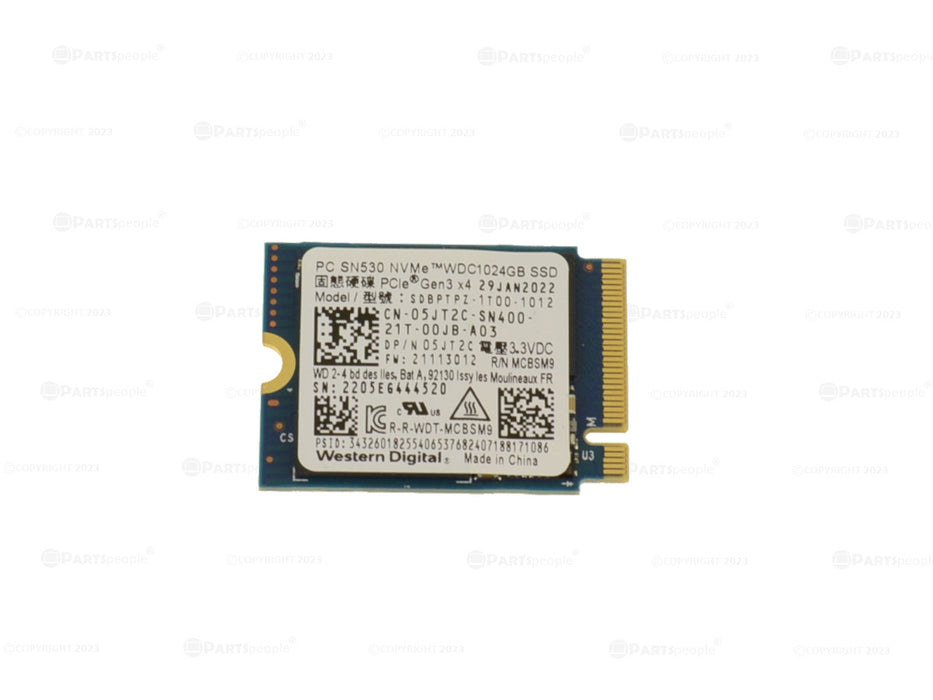 Used Western Digital 1TB NVMe PCIE SSD Hard Drive M.2 2230 Card 1TB 5JT2C