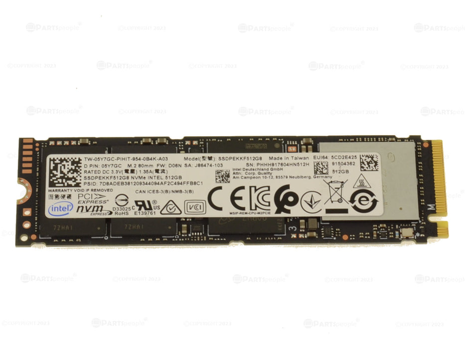 Used Intel 512GB NVMe PCIE SSD Hard Drive M.2 2280 Card 512GB 5Y7GC