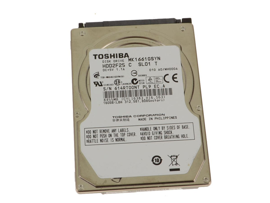 Used Toshiba 160gb SATA Laptop Hard Drive 3Gb/s 7200rpm 614RT