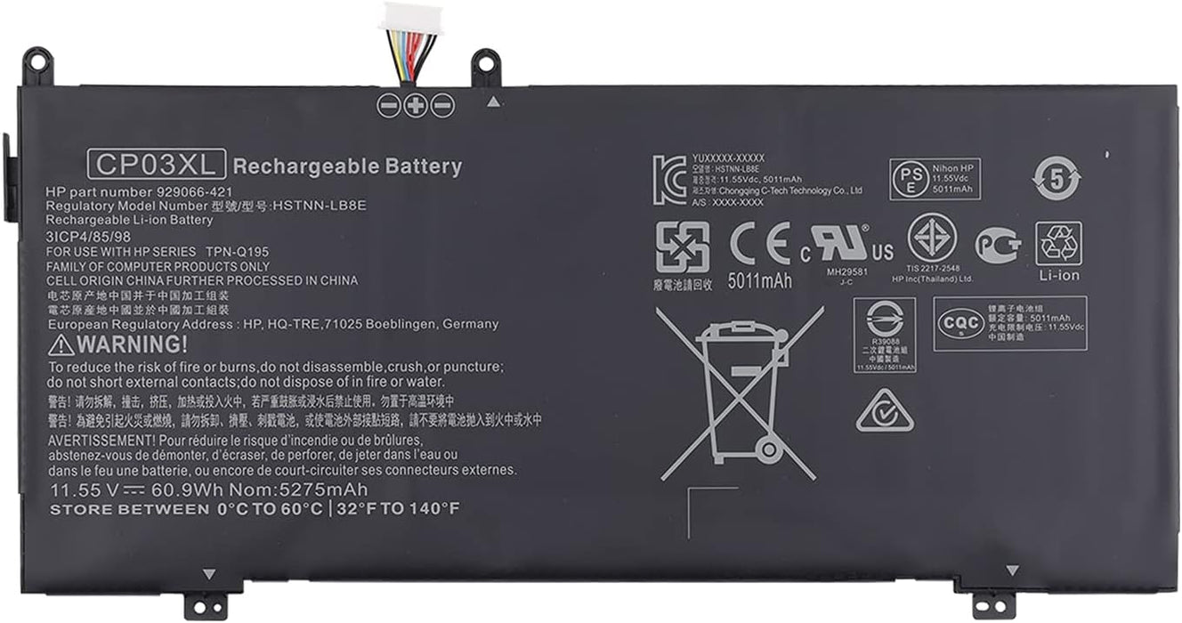 New Compatible HP Spectre X360 CP03XL 929066-421 929072-855 Battery 60.9Wh