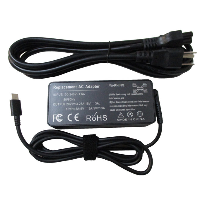 New 65W USB-C Laptop Replacement Ac Adapter Charger w/ Power Cord