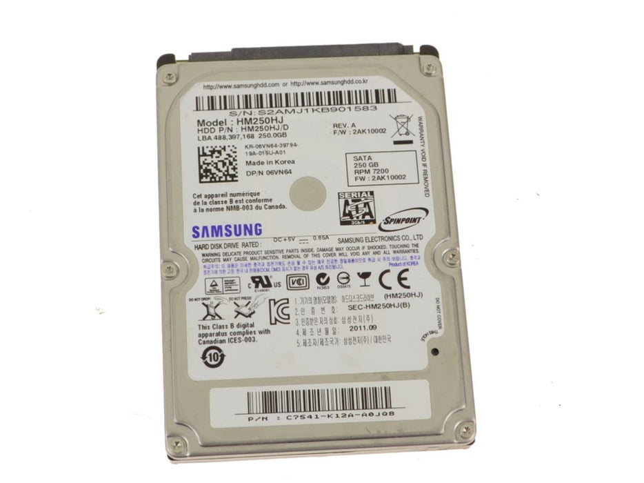 Used Samsung 250gb SATA Laptop Hard Drive 3Gb/s 7200rpm 6VN64