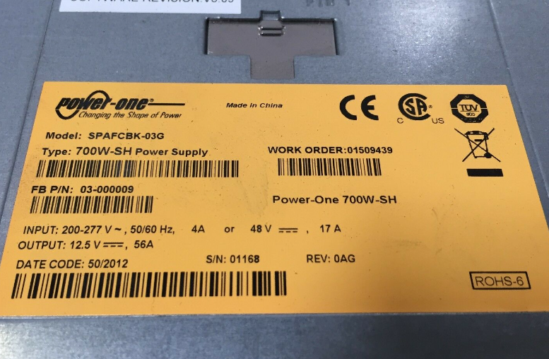 New POWER-ONE DLETA SPAFCBK-03G 200-277V AC-DC 700W-SH 700W PSU - LaptopParts.ca