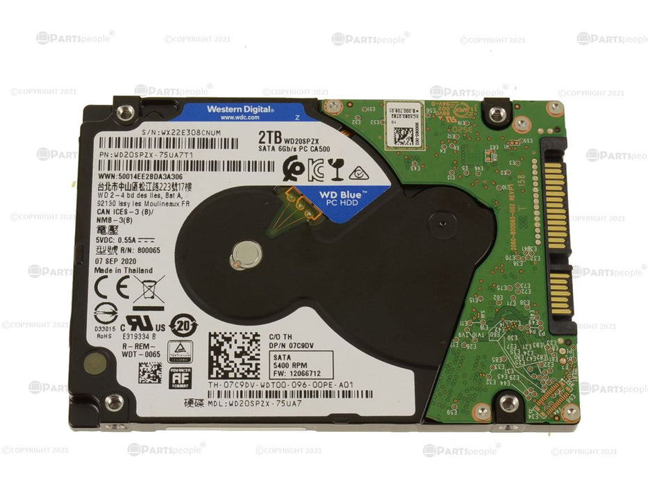 Used Western Digital Blue 2TB SATA 6Gbp/s 2.5" 5400RPM Laptop Hard Drive 7mm WD20SPZX