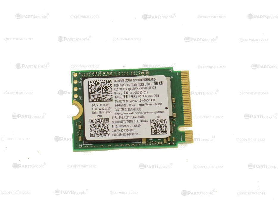 Used Lite On 512GB NVMe PCIE SSD Hard Drive M.2 2230 Card 512GB 7YGY0