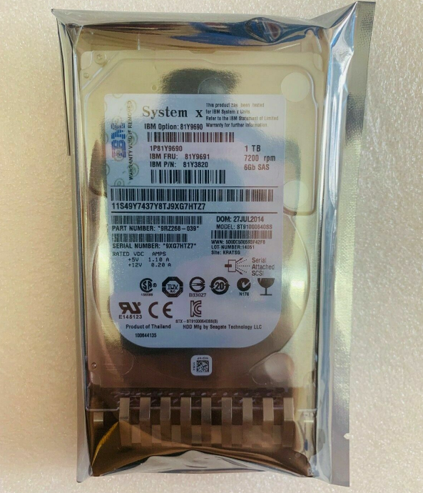 New IBM Server 1TB 7.2K 6GBPS 2.5IN SAS HARD DRIVE 81Y9690 81Y9691 81Y3820