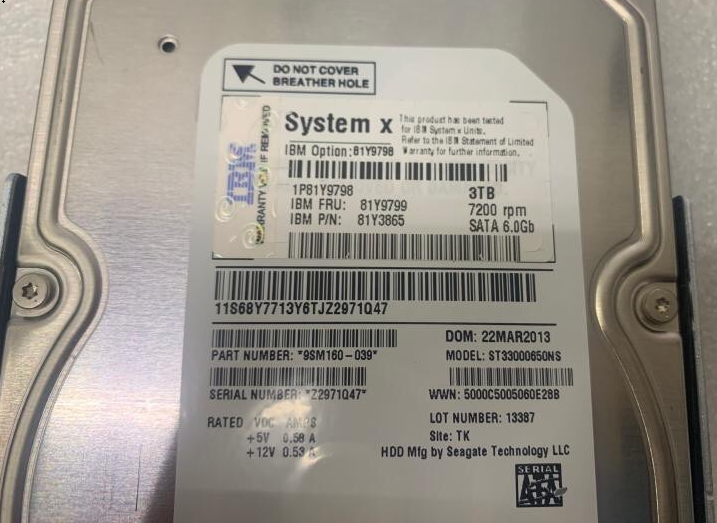 New IBM HARD DRIVE 3TB 7.2K NL SATA 3.5″ HDD 81Y9799 81Y3865 81Y9798 ST3000NM0033