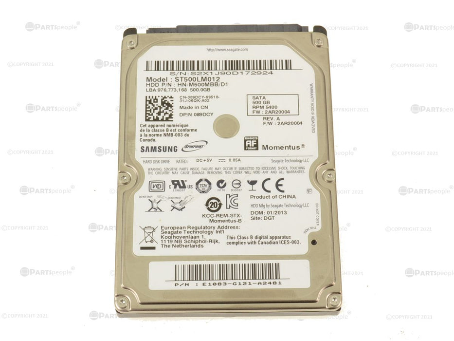 Used Samsung 500GB SATA 3Gbp/s 2.5" 5400RPM HDD Laptop Hard Drive 9.5mm 89DCY