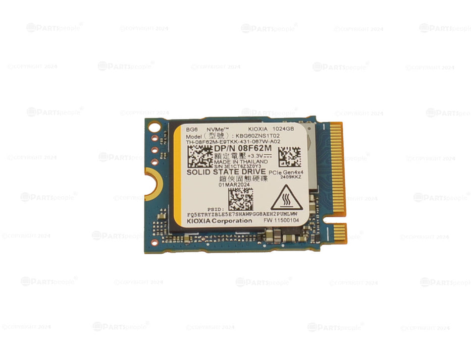 Used KIOXIA 1TB NVMe PCIE SSD Hard Drive M.2 2230 Card 1TB 8F62M