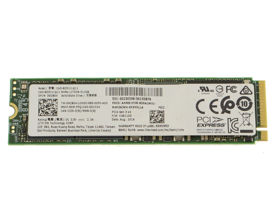 Used LITE ON 512GB NVMe PCIE SSD Hard Drive M.2 2280 Card 512GB 92X04