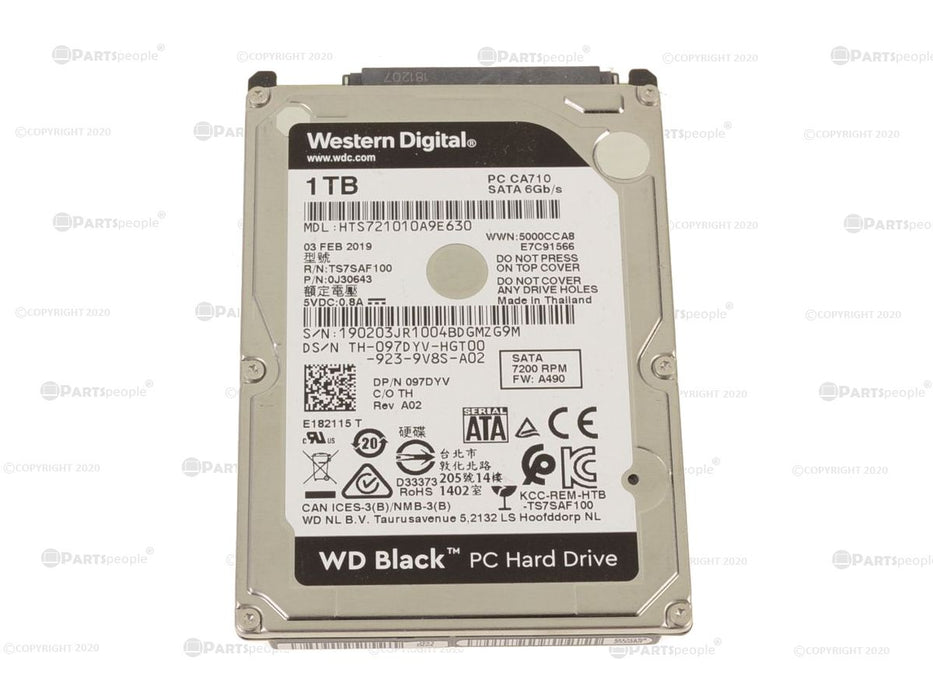 Used Western Digital HGST 1TB SATA 6Gbp/s 2.5" 7200RPM HDD Laptop Hard Drive 9.5mm 97DYV