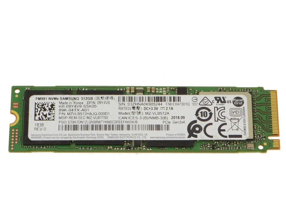 Used Samsung 512GB NVMe PCIE SSD Hard Drive M.2 2280 Card 512GB 9Y4V9