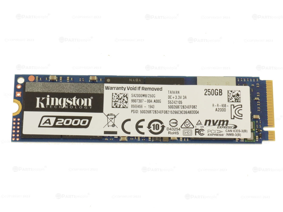 Used Kingston A2000 250GB NVMe PCIE SSD Hard Drive M.2 2280 Card 250GB