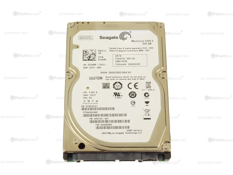 Used Seagate 500GB SATA 3GB/s 2.5" Laptop Hard Drive 5400rpm 7mm C36M6