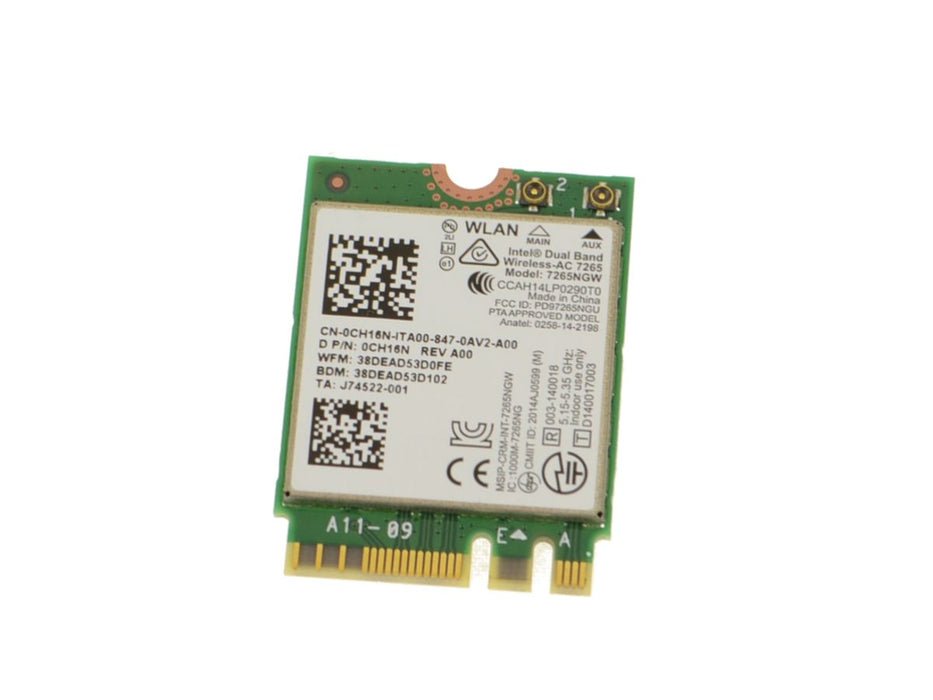 Used Intel Wireless-AC 7265 Dual Band WLAN WiFi 802.11 ac/a/b/g/n  Bluetooth 4.0 M.2 Card CH16N