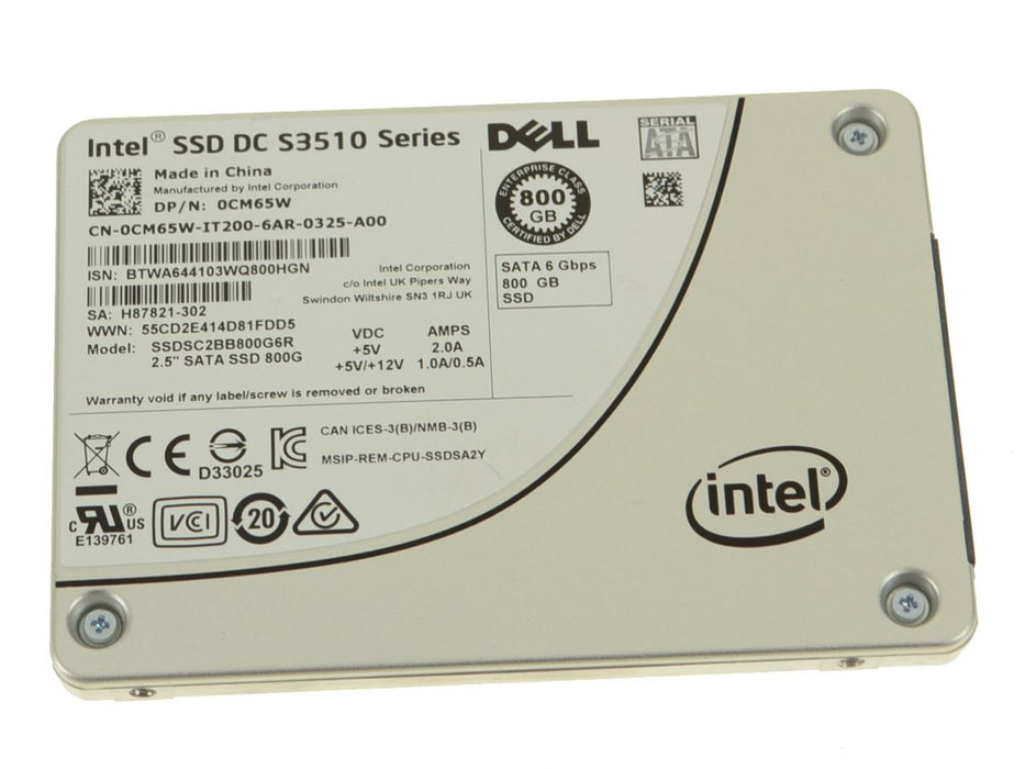 Used Intel S3510 Series 800GB Gigabyte SATA III SSD 6Gbp/s 2.5" Internal Solid State Drive 7mm SSD CM65W