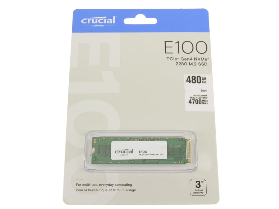 New Crucial Series E100 480GB NVMe PCIE Gen4 SSD Hard Drive M.2 2280 Card 480GB