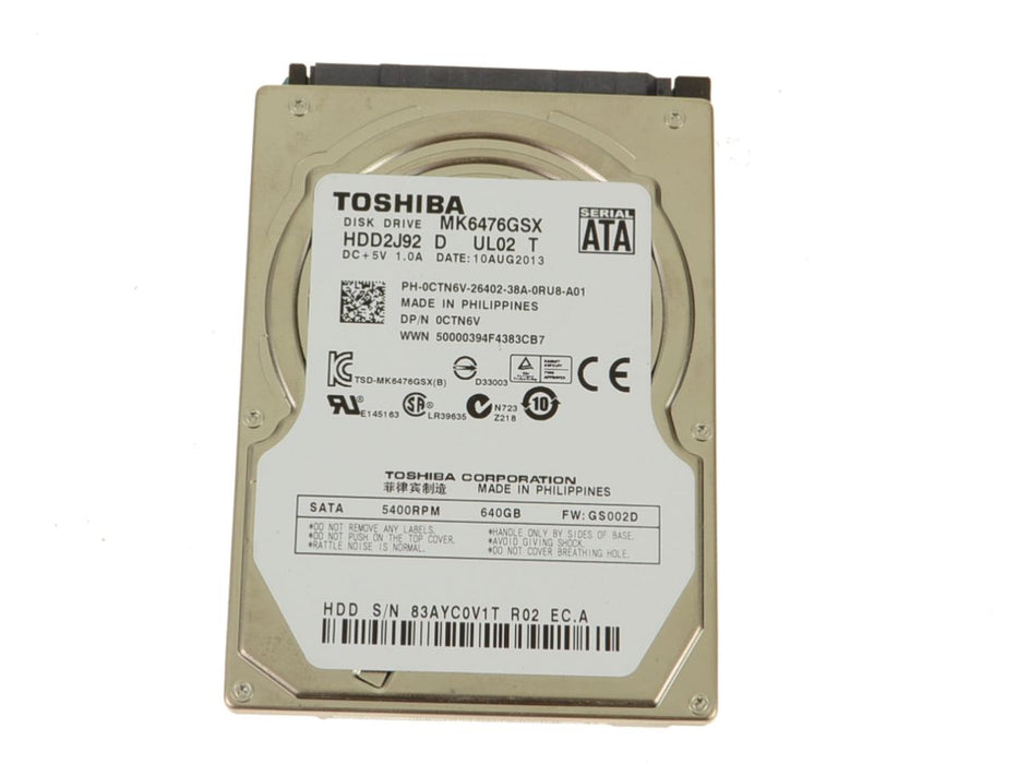 Used Toshiba 640gb 8MB Cache SATA II 5400RPM Laptop Hard Drive 9.5mm CTN6V