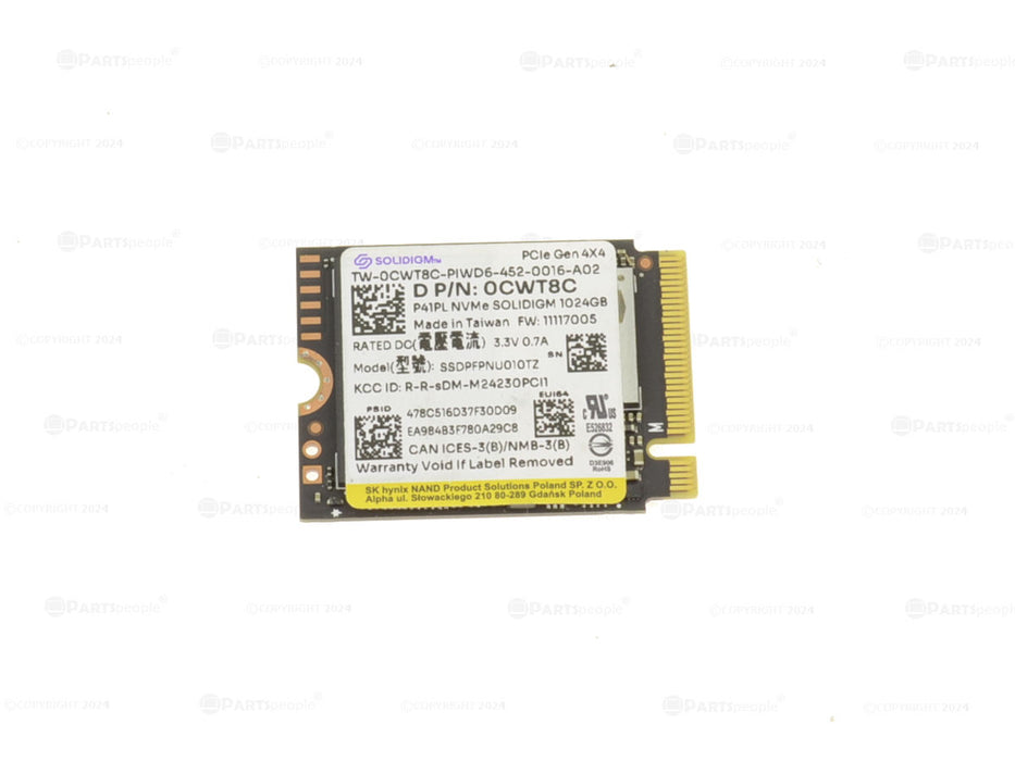 Used SOLIDIGM 1TB NVMe PCIE Gen 4 x4 SSD Hard Drive M.2 2230 Card 1TB CWT8C